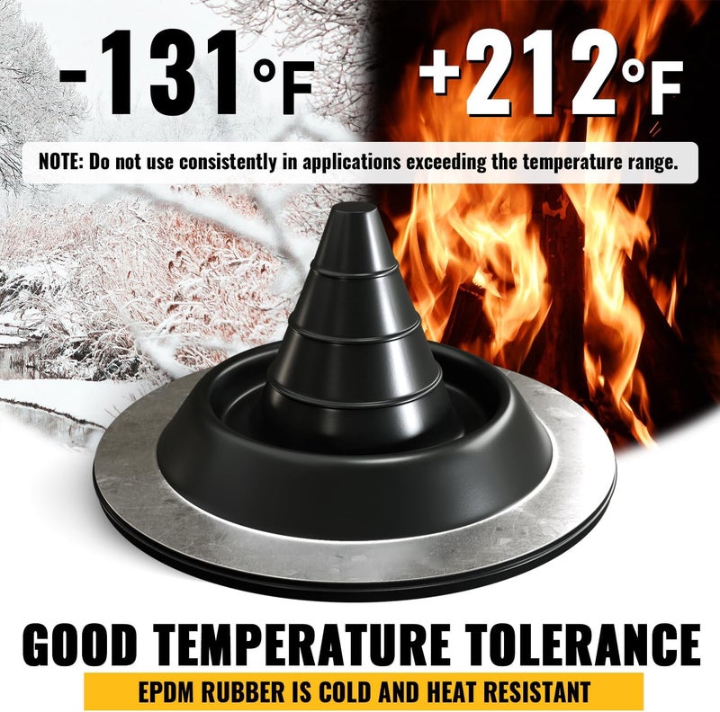 VIVIDA #0 EPDM Metal Roof Pipe Flashing Boot, Flexible Roof Jack Flashing Boot for Pipe OD 0" to 1-3/8", Screws & Hex Socket Included, Black, 1 Pack - Image 4